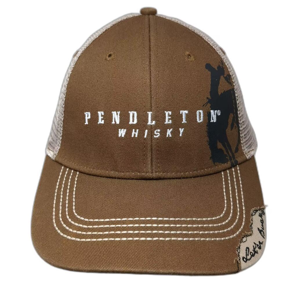 Pendleton Whisky Trucker Hat Brown Beige OS Snapback Bucking Bronco Let'er Buck